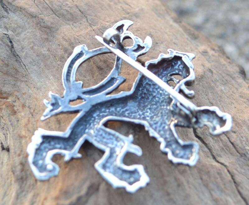 Medieval Two Tailed Lion Sterling SILVER BROOCH Kingdom