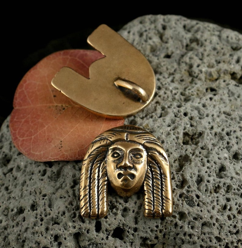 ANCIENT HEAD Bronze Pendant Face Historical Handmade Casted Necklace Charm Luck
