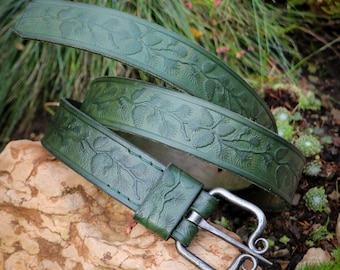 Pine Cones, Forestry Leather Belt with forged buckle Nature Bushcraft Tramp Nature Trees Pines