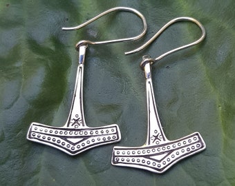 THOR'S HAMMER Sterling SILVER Earrings Mjöllnir Mjolnir God Norse Viking Vikings Jewelry Jewellery Magical Warrior Thor Ear Wire Dangle Drop