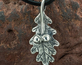 OAK LEAF Sterling Silver Pendant Necklace Charm Jewel Jewellery Druid Celtic Pagan Acorn Pagan Fashion Nature Tree Trees Leaves Ag