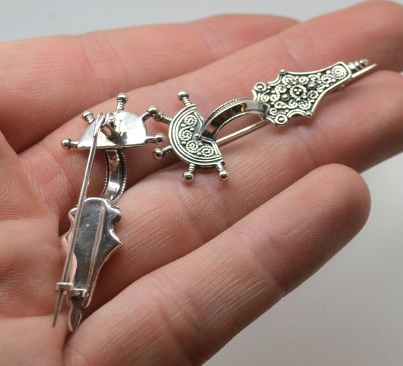 Sterling Silver FIBULA BROOCH with a PIN Archaeology Museum Copy Costume Medieval Middle Ages Pagan Viking German Dark Age Reenactment Sca