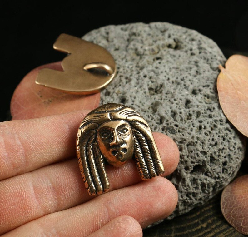ANCIENT HEAD Bronze Pendant Face Historical Handmade Casted Necklace Charm Luck