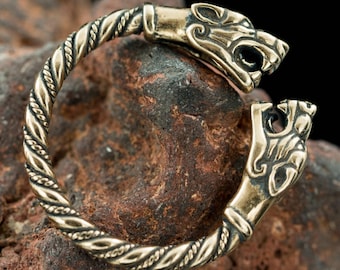 Bronze Viking Wolf Head Ring
