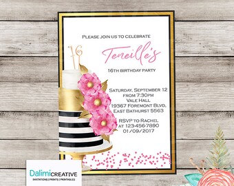 16th Birthday Invitation - 18th Birthday Invitation - 21st Birthday Invitation - Pink and Gold Invitation - Printable Invitation!