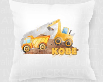 Personalised Pillow Cushion Cover - Personalised Cushion Cover - Digger and Truck Pillow - Personalised Pillow - Decor Cushion Cover!