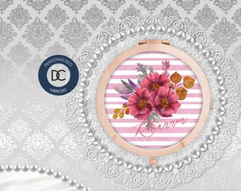 Personalised Compact Mirror - Bridesmaids Gift Pink Floral Compact Mirror - Bridesmaid Bachelorette Makeup Pocket Mirror - Birthday Gift!