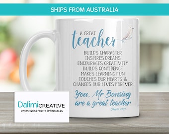 Teachers Mug - Custom Teacher Mug - Teacher Appreciation Gift - End of Year Teachers Gift - Personalised Teachers Gift - A Great Teacher