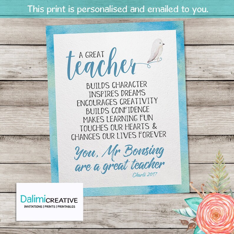 Teacher Appreciation Print End of Year Teachers Gift Personalised Teachers Gift A Great Teachers Gift Preschool Teachers Gift image 3