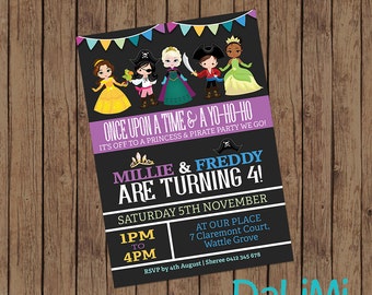Princess and Pirate Invitation - Joint Birthday Invitation - Unisex Invitation - Twins Party Invitation - Printable Invitation!