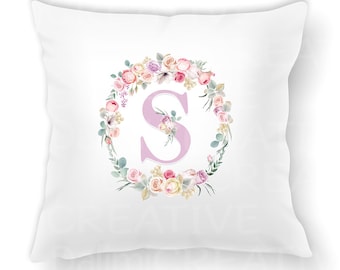 Wreath Initial Pillow Cushion Cover - Personalised Cushion Cover - Name Pillow - Personalised Pillow - Kids Decor - Nursery Cushion Cover!