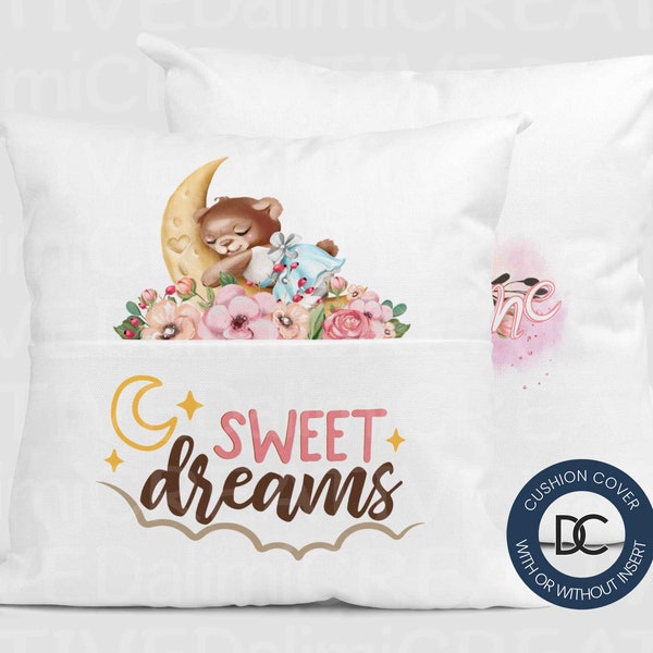 Sweet Dreams Bear Book Pocket Cushion Cover - Personalised Cushion Cover - Name Pillow - Personalised Pillow - Nursery Cushion Cover!