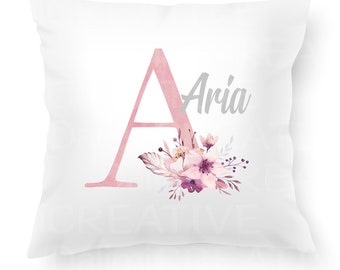 Aria Floral Initial Cushion Cover - Personalised Cushion Cover - Name Pillow - Personalised Pillow - Kids Decor - Nursery Cushion Cover!