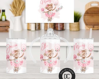 Dancing Teddy Dual Lid Sippy Tumbler - Personalised Sippy Cup - Baby Shower Gift - Printed Toddlers Training Cup - Babies 1st Cup!