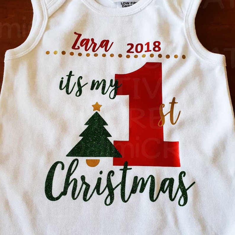 My First Christmas! Newborn Clothes Christmas Baby Bodysuit Babies First Christmas Onesie Bodysuit Glitter Vinyl Bodysuit