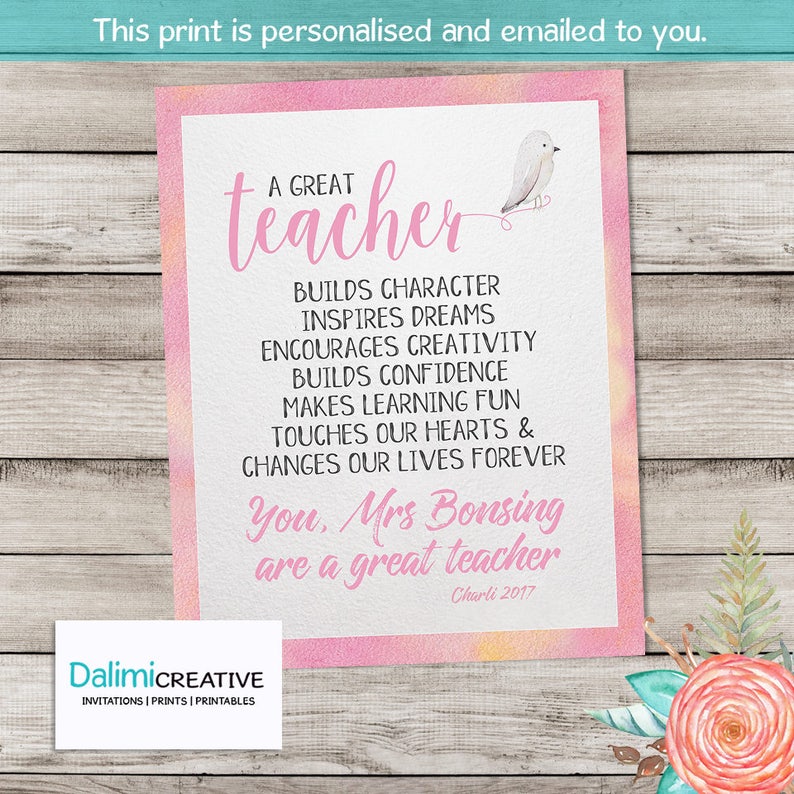 Teacher Appreciation Print End of Year Teachers Gift Personalised Teachers Gift A Great Teachers Gift Preschool Teachers Gift image 4