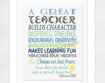 Teacher Appreciation Print - End of Year Teachers Gift - Personalised Teachers Gift - A Great Teacher!