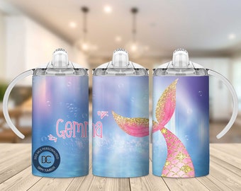 Personalised Stainless Steel Sippy Tumbler - Mermaid Sippy Cup - Baby Shower Gift - Printed Toddlers Training Cup - Personalised Gift!