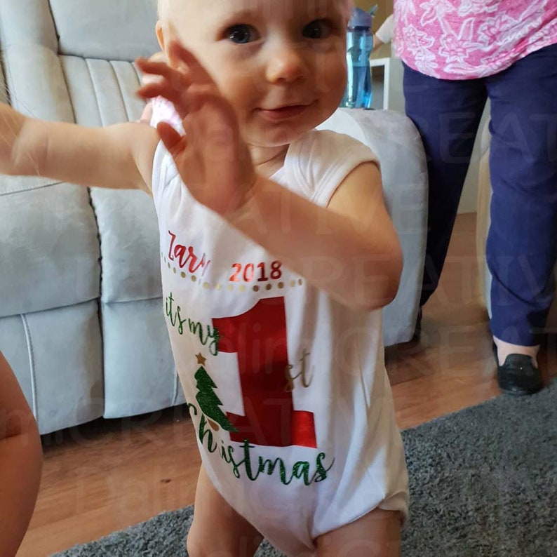 My First Christmas! Newborn Clothes Christmas Baby Bodysuit Babies First Christmas Onesie Bodysuit Glitter Vinyl Bodysuit