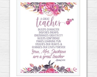 Teacher Appreciation Print - End of Year Teachers Gift - Personalised Teachers Gift - A Great Teacher - Printable File!