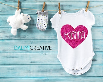 Glitter Name Personalised Baby Bodysuit - Your Name Babies Outfit - Love Heart Name - Personalised Baby Shower Gift!