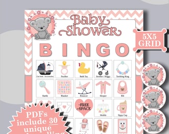 BABY SHOWER GIRL - Teddy 5x5 Bingo (30 Cards) printable PDFs contain everything you need to play Bingo.