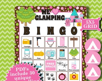 WE LOVE GLAMPING 5x5 Bingo printable PDFs contain everything you need to play Bingo.