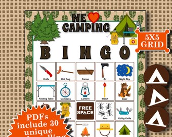 WE LOVE CAMPING 5x5 Bingo printable PDFs contain everything you need to play Bingo.