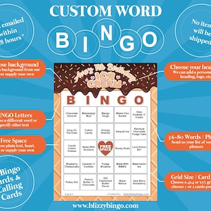 30 tarjetas de bingo de palabras personalizadas / Elija su tema / Elija la cuadrícula y el tamaño de la tarjeta / Tarjetas telefónicas / Enviadas por correo electrónico dentro de los 2 días hábiles*
