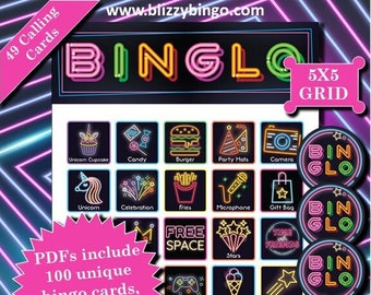 100 Binglo 5x5 Bingo Cards |  Instant Download  |  PDFs for Easy Printing  |  Calling Cards and Markers Included