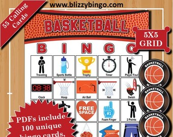 100 Basketball V2 5x5 Bingo Cards |  Instant Download  |  PDFs for Easy Printing  |  Calling Cards and Markers Included