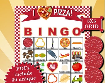 Pizza Party 5x5 Bingo printable PDFs contain everything you need to play Bingo.
