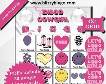 30 Disco Cowgirl Kids 5x5 Bingo Cards |  Instant Download  |  PDFs for Easy Printing  |  Calling Cards and Markers Included