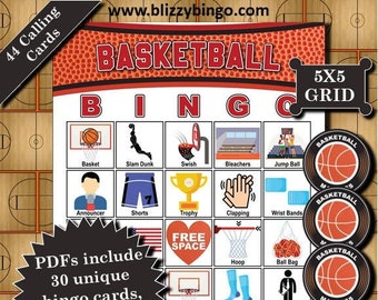 30 Basketball 5x5 Bingo Cards |  Instant Download  |  PDFs for Easy Printing  |  Calling Cards and Markers Included