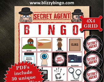 Afdrukbare pdf's van Secret Agent 4 x 4 bingo bevatten alles wat je nodig hebt om bingo te spelen.