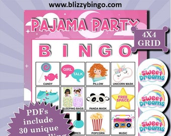 Pajama Party 4x4 Bingo printable PDFs contain everything you need to play Bingo.