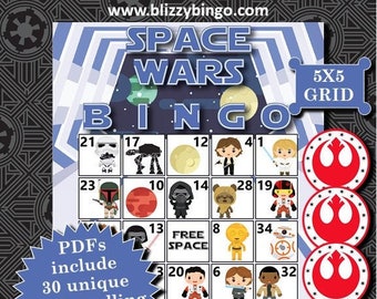 Space Wars 5x5 Bingo printable PDFs contain everything you need to play Bingo.