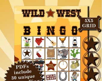 Wild West 5x5 Bingo printable PDFs contain everything you need to play Bingo.