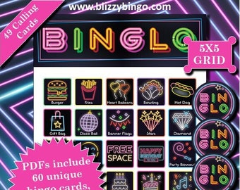 60 Binglo 5x5 Bingo Cards |  Instant Download  |  PDFs for Easy Printing  |  Calling Cards and Markers Included