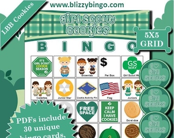 30 Girl Scout 2024 LBB Cookies 5x5 Bingo Cards  |  Instant Download  |  PDFs for Easy Printing  |  Calling Cards and Markers Included