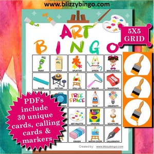 30 Art 5x5 Bingo Cards |  Instant Download  |  PDFs for Easy Printing  |  Calling Cards and Markers Included