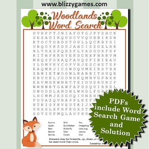 Woodlands Word Search Printable PDFs