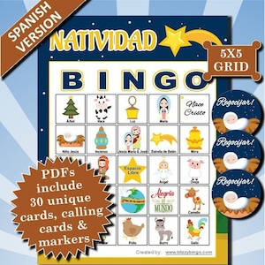 Spanish Natividad 5x5 Bingo printable PDFs contain everything you need to play Bingo.