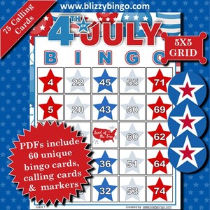 60 4 Juli 5x5 Bingo Karten | Sofort Download | PDFs zum einfachen Drucken | Calling Cards und Marker inklusive