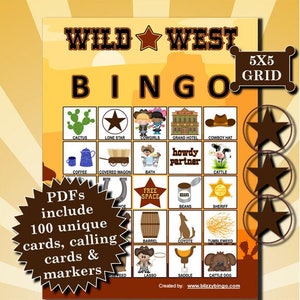 100 Wild West 5x5 Bingo Karten | Sofort Download | PDFs zum einfachen Drucken | Calling Cards und Marker inklusive