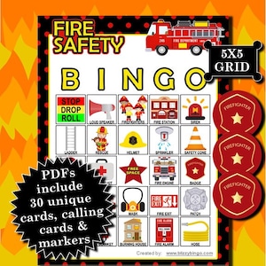 Les PDF imprimables Fire Safety 5x5 Bingo contiennent tout ce dont vous avez besoin pour jouer au Bingo.