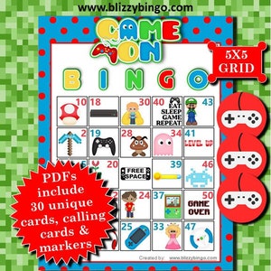 Gamer 5x5 Bingo druckbare PDFs enthalten alles, was Sie zum Spielen von Bingo benötigen.