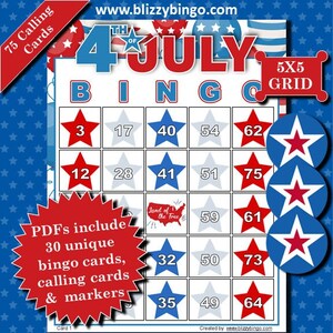 30 Juli 4th 5x5 Bingo Karten | Sofort Download | PDFs zum einfachen Drucken | Calling Cards und Marker inklusive
