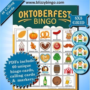 60 Oktoberfest 5x5 Bingo Cards |  Instant Download  |  PDFs  |  Calling Cards and Markers Included