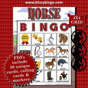30 Pferd 4x4 Bingo Karten (Rennstrecke) | Sofort Download | PDF Dateien U-Print | Calling Cards und Marker inklusive